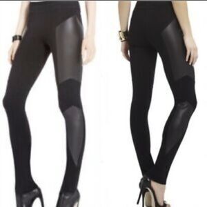 Bcbgmaxazria mari faux leather panel black leggings size small @W